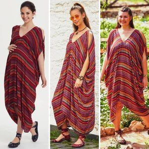 Hippie Style Striped Cold Shoulder Loose Fit Dress